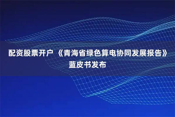 配资股票开户 《青海省绿色算电协同发展报告》蓝皮书发布